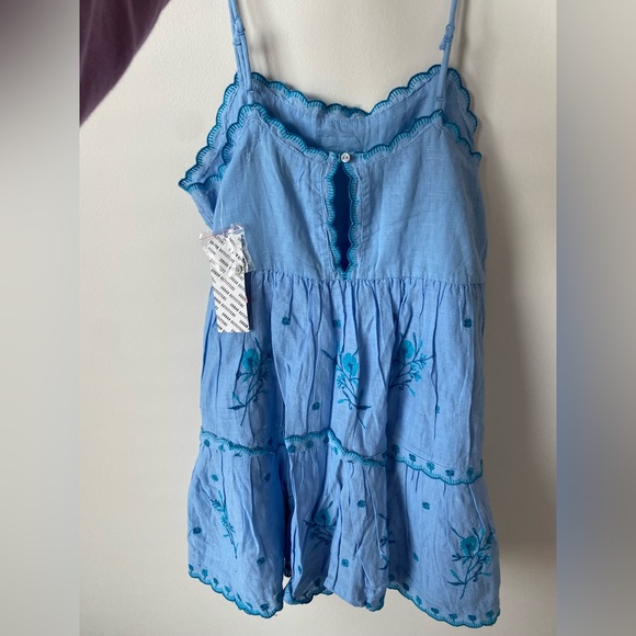 Urban Outfitters UO Blue Hanna flower Embroidered Scalloped Babydoll Mini Dress - Picture 8 of 16